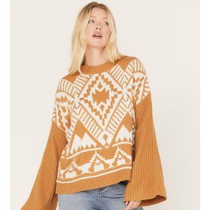 NWT WRANGLER WOMEN'S SOUTHWESTERN RIBBED BELL SLEEVE SWEATER
